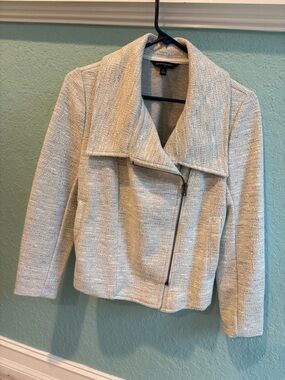 Banana Republic Cream Textured Asymmetrical Zip Jacket